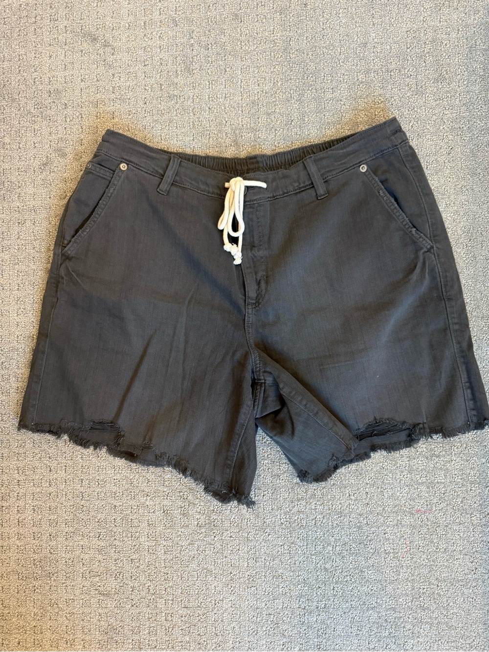 aerie Charcoal Drawstring Frayed Hem Jean Shorts